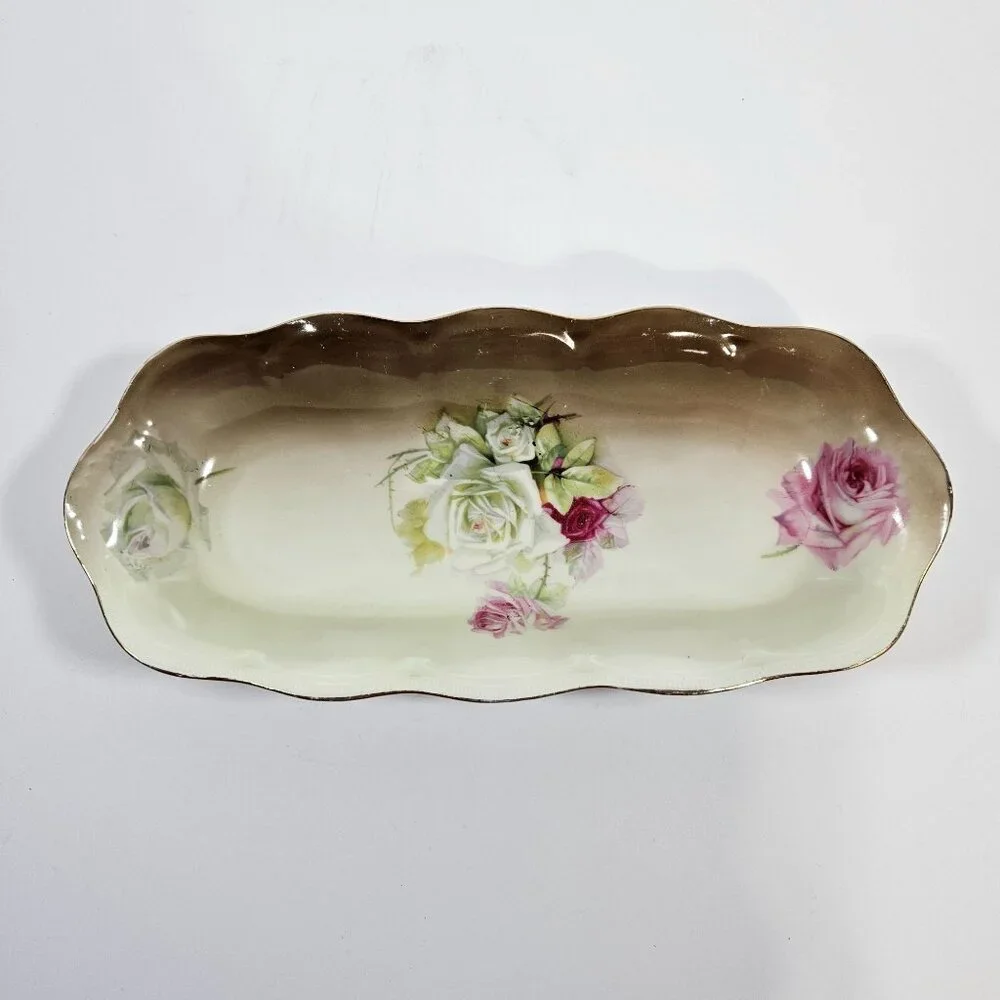 Vintage Mignon ZS and Co Bavaria Porcelain Rose Pattern Oval Celery Serving Dish